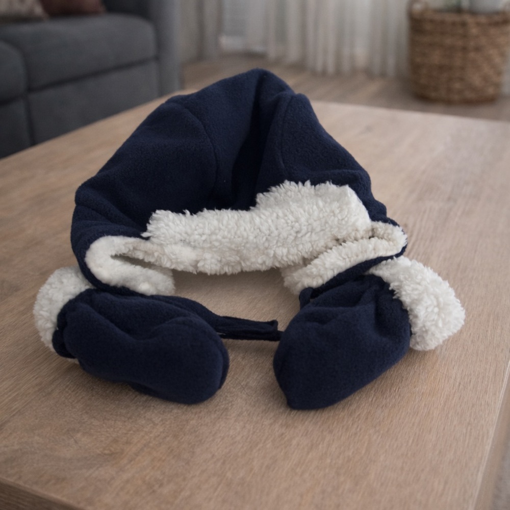 The Children's Place Navy Hat with Cream Sherpa Trim